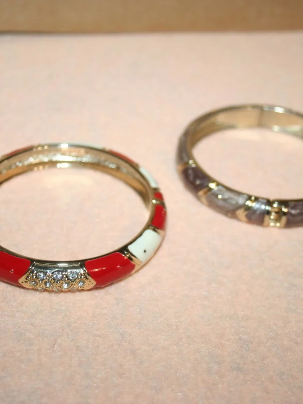 Vintage JTF Hinged Bangle Bamboo Bracelet Enamel Rhinestone COSTUMN - LOT#1